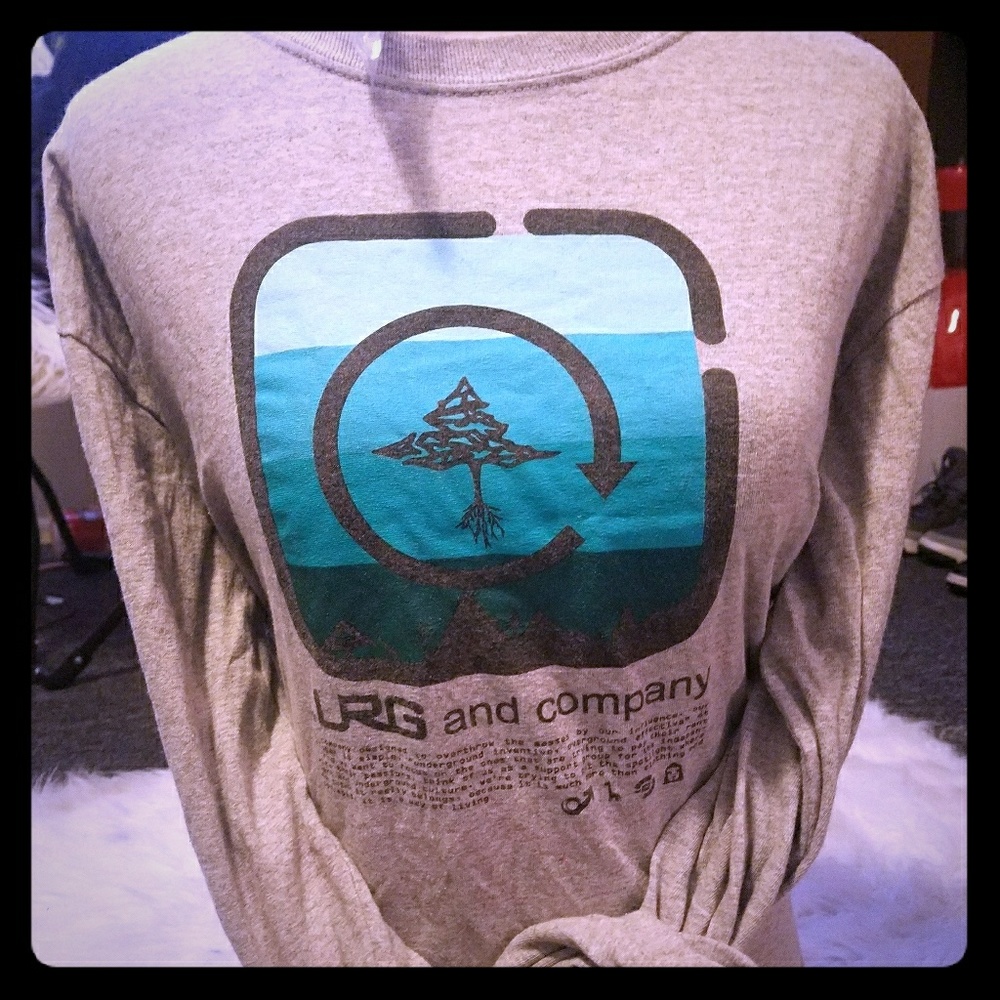 LRG. LARGE. gray and blue hues. Long sleeve.